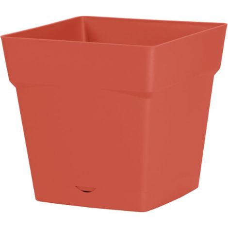 Pot de fleur Toscane avec soucoupe 24,8 x 24,8 x 24 cm carré - 10 litres - Orange Terre Battue - EDA (1/2)