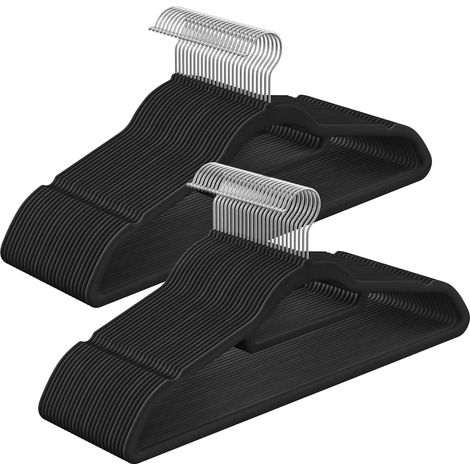Cintres en velours, lot de 50, ABC plus flocage, Noir, 50 pièces (1/5)