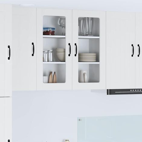 vidaXL Mobile in vetro da parete LUCCA Bianco Lucido 80 x 31 x 80 cm