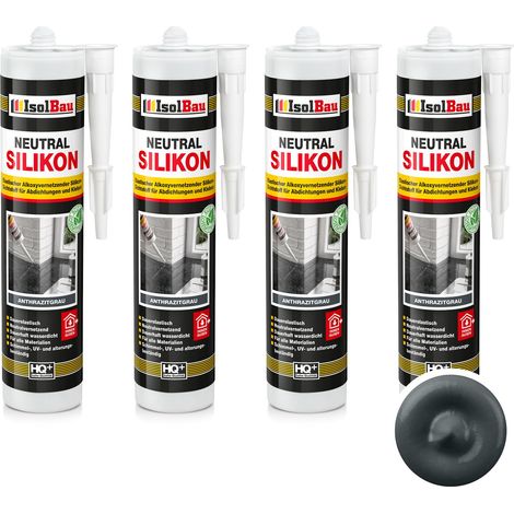 Neutralsilikon Naturstein Silikon Sanitär Marmor Inn/Auß 4 x 300ml Anthrazitgrau (1/5)