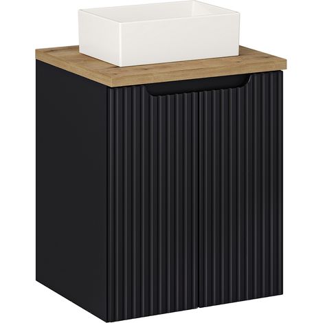 Waschtisch 50cm, in schwarz mit Eiche, gerillte Front, NEWPORT-56-BLACK (1/5)