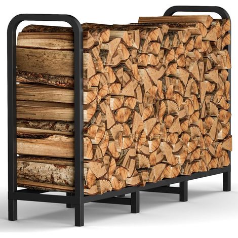 Étagère à bois de chauffage, 122 cm, réglable en hauteur et stable, pour cheminée, intérieur et extérieur, support en métal, étagère pour bois de cheminée, noire (1/5)