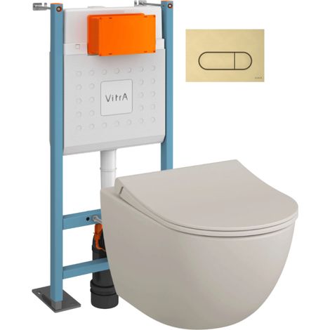 Pack inodoro suspendido VITRA Sento lino mate + Estructura de pie V-Fix Core + Placa Round negro mate (1/4)