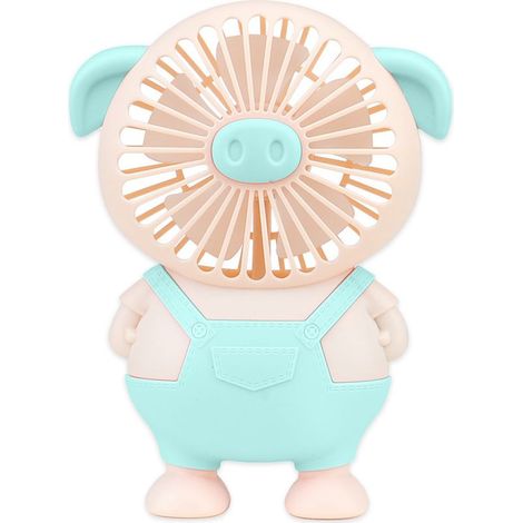 Tragbarer USB-Ventilator – 5000 U/min – 2 Geschwindigkeitsstufen mit integrierter Beleuchtung – Niedliches Schweinchen-Design – Für Büro, Schlafzimmer, Studentenwohnheim (1/5)