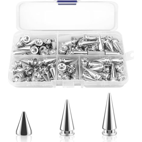 80pcs Spikes Studs 10mm métal cône Spikes rivets vis pour bricolage sac vêtements en cuir artisanat avec tournevis argent taille 3 (1/5)