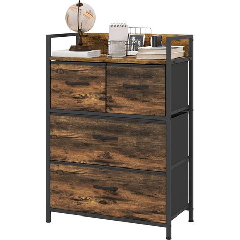 Kommode 4 faltbare stoffschubladen regal griff aufbewahrungsschrank industrial design stahlrahmen rustikal braun 202105147 (1/5)