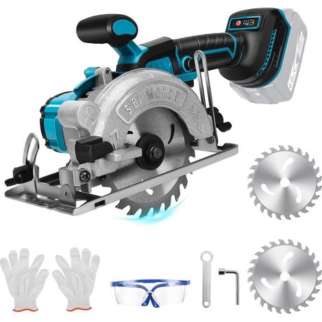Scie circulaire sans fil pour Makita 18 V batterie, mini scie circulaire manuelle Sans brosse (sans batterie), 125mm 2 Lames, Profondeur de Coupe 41mm(90°), 32.5mm(45°), pour Bois, Carrelage, Métal (1/5)
