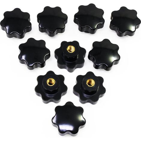 Lot de 20 boutons moletés étoiles M8 femelle, poignée plastique noir, diamètre 38 mm, 1 jeu (1/5)