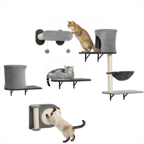 Arbre à chat mural 5 plateformes pour petits espaces Gris (1/5)