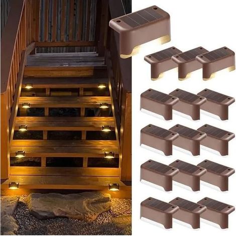 HOXILEELEOLot di 16 Luci Solari all'aperto per le Scale Impermeabile ha condotto le luci per le Scale, Recinzioni, Cortile, Terrazza,Percorso,Bianco Caldo (1/5)