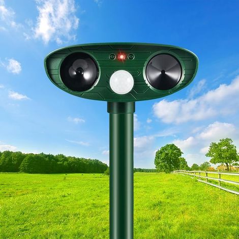 Répulsif ultrasonique extérieur pour chats et rongeurs – Détecteur de mouvement PIR jusqu'à 30 pieds – Étanchéité IP44 – Plastique ABS (1/4)