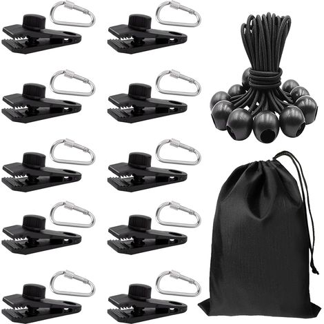 31x Clip de Bâche et Tendeur Elastique et Mousquetons Pince à Bâche Set pour Coupe-Vent Camping Bâche Voiture Piscine Bateau Couvre (1/5)
