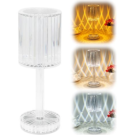 LAMPE DE TABLE LED RECHARGEABLE 3 TONS DE LUMIÈRE EFFET CRISTAL 1008 (1/5)