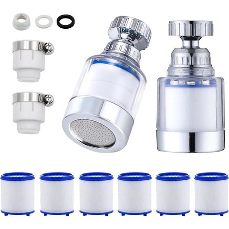 Filtre À Eau Pour Robinet - 360° Pivotant - Compatible Universel 14 À 24 Mm - 2 Pièces Avec 6 Cartouches