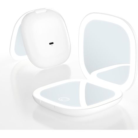 Miroir de Poche LED Grossissant 10X Facile à Transporter Rechargeable par USB Batterie Intégrée De 400mAh Blanc (1/5)