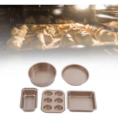 Ensemble de Moule à Pâtisserie Professionnel en Acier Carbone, Moules à Gâteau et Plaque à Pizza pour Cuisine Domestique Doré (1/5)