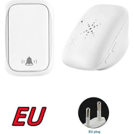 Sonnette sans fil auto-alimentée (prise UE), sans pile, portée de 150 m, bouton de sonnette extérieur étanche pour la maison, l'école ou le bureau. (1/4)