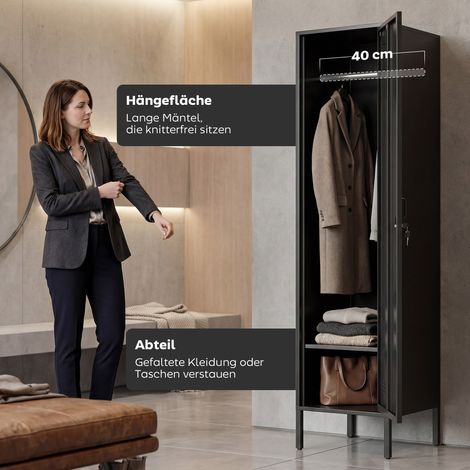 Casier métallique avec porte verrouillable et barre de penderie, armoire en acier individuelle pour maison ou bureau, noir (1/5)