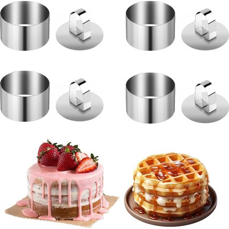4 Pieces Pastry Circle, Small Round Cake Mould, 8 cm, Dessert Rings and Kitchen Circles for Cakes and Mousses, Dressage Circles, Mousse Circles (1/5)