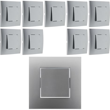 Lot de 10 poussoirs montés module large Silver – Fixation à vis ou griffes – Puissance 2300W sous 230V – Certifié NF et CE – Simplea