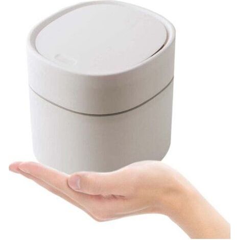 Mini Trash Can with Lid, 2 Liters, Small Trash Can for Office, Dressing Table, Bedside Table, Etc Polypropylene (White, 13x13x14cm) (1/4)
