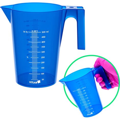 Messbecher aus Kunststoff, 500 ml, mit blau lackierter PP-Skala und Griff (1/3)