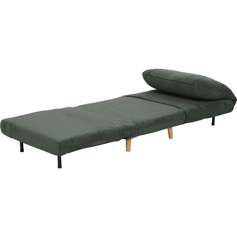 2-in-1 Schlafsofa Schlafsessel Verstellbar Klappmatratze Gästebett im Cord-Optik, für Schlafzimmer, Wohnzimmer Grün 82 x 89 x 83 cm Aosom