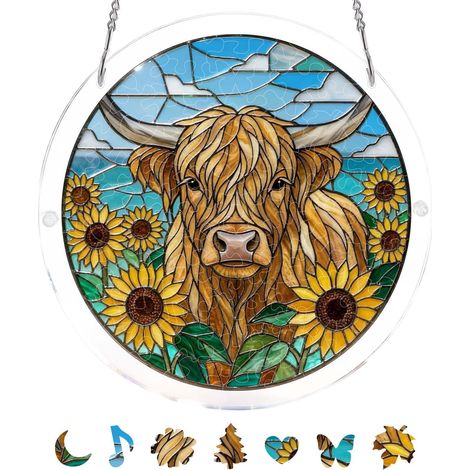 Attrape-soleil en acrylique, puzzle rond translucide, ornement de fenêtre, style A (1/2)