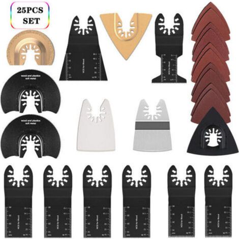 25 Piece Universal Oscillating Tool Saw Blade Kit - For Precise Cuts in Wood and Plastic - Compatible with Fein, Dremel, Bosch, Makita, Dewalt (1/4)