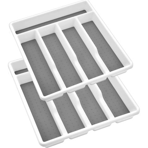 Lot de 2 organiseurs de tiroir pour vaisselle en plastique, insert avec 5 compartiments pour assiettes et bols