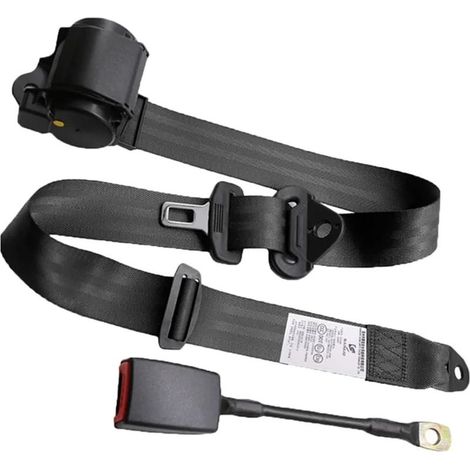 Ceinture de sécurité trois points, rétractable et réglable, universelle, compatible avec voiturettes de golf, UTV, VR et camions, couleur noir, OUYLAF (1/4)