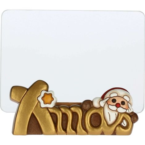 THUN - Natale 2022 - Portafoto Christmas con Babbo Natale in Ceramica Decorata a Mano - Idea Regalo Natale 2022 - Ceramica, Vetro, Inserto in Legno di Pino - Spazio Foto 10x15 cm h (1/4)