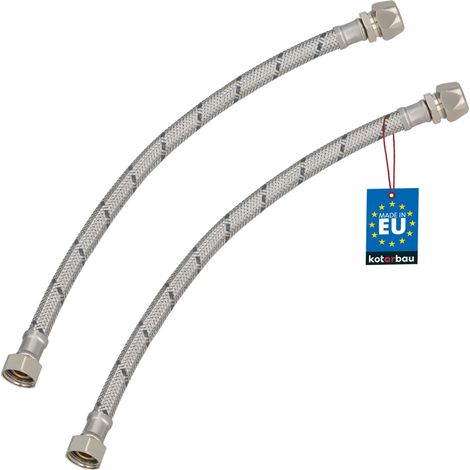 KOTARBAU® Lot de 2 Flexible Robinet 3/8" x 3/8" - Tuyau Robinet Cuisine 40 cm - Écrou Tournant x Raccord à Sertir - Rallonge Robinet Cuisine Flexible - Tuyau Flexible Plomberie - Acier Inoxydable (1/4)
