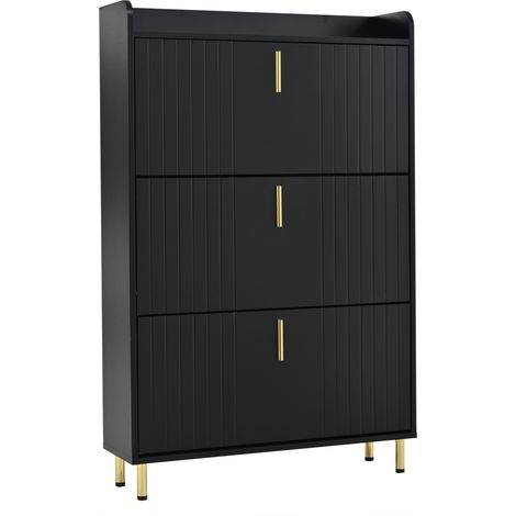 Meuble à chaussures noir mat avec 3 abattants et 6 compartiments, réglable, anti-basculement, 80 x 23,5 x 123,5 cm (1/5)