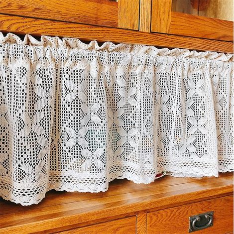 Rideau brise-bise court, rideau de cafe, style maison de campagne creux motif broderie florale, rideau de bistrot vintage (dimensions : l 90 x H 45 cm (1/4)