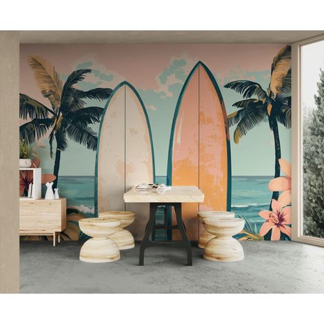 Papier peint Tropical – Surf vintage pastel - 400 x 260 cm (1/2)