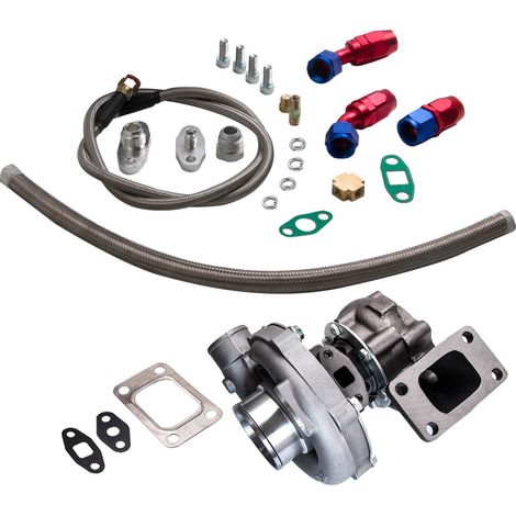 A/R .50 / . 63 T3T4 T04E Turbo oil cooled 5 bolt Flange Oil Line psi Universal (1/5)