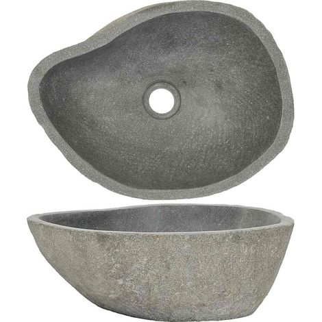 MAISON LA VIE Vasque - Lavabo pour salle de bain en pierre de rivière Ovale (37-46)x(29-36) cm