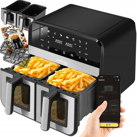 Friteuse sans huile 9L 2400W Wi-Fi – Double cuisson – Technologie de circulation d'air – Pour cuisson saine et rapide – Lehmann (1/3)