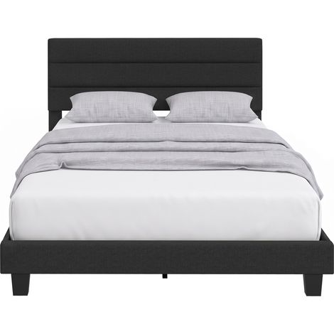 Beyamis Lit Queen Size 164 x 208 cm en tissu effet lin avec tête de lit réglable, noir (1/5)