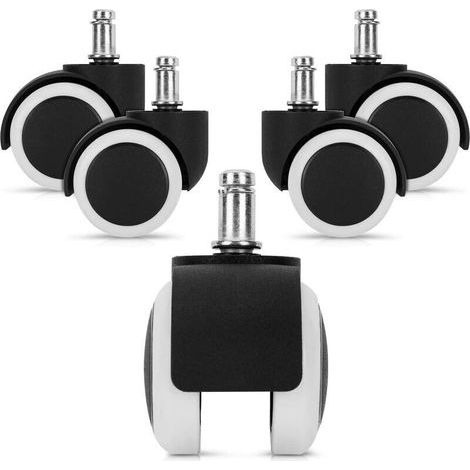 Bürostuhlrollen – 5er-Set – Ersatzrollen 10/50 mm – Geräuscharme Sitzfläche für Hartböden – Weiß (1/5)