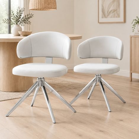 Chaise pivotante en cuir régénéré gris clair, structure métal, dossier rembourré et rotation à 360°, design contemporain pour bureau et salon – de FLORAGRACE (1/5)
