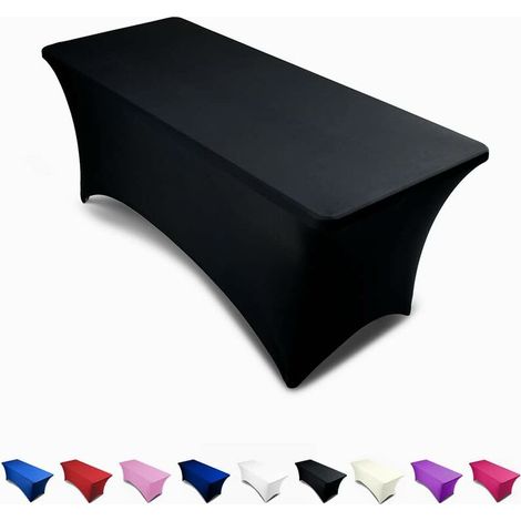 6ft Tablecloth Rectangular Spandex Linen - Black Table Cloth Table Cover for 6 Foot Folding Table, Wedding Party, Beauty Event Decoration, Kitchen (1/5)