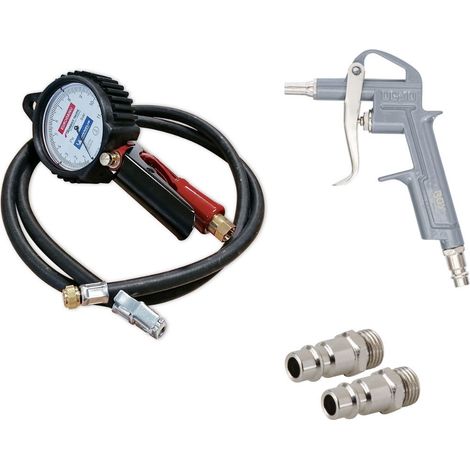 Schrader – Pistolet de gonflage professionnel EURODAINU – Manomètre 0,7 à 11 bars – Soufflette directionnelle – Raccords EURO 1/4 BSP inclus
