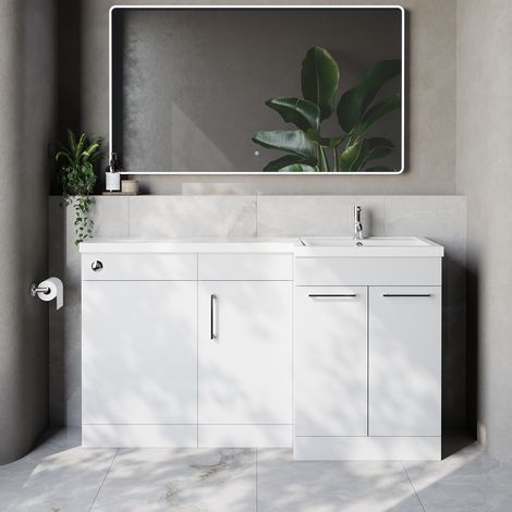 Napoli 390 Gloss White 1500mm 3 Door Vanity Unit Toilet Suite with Right Hand Square Lucia Basin - 1500mm - Chrome 160mm HandleWithout Kingston Toilet Pan