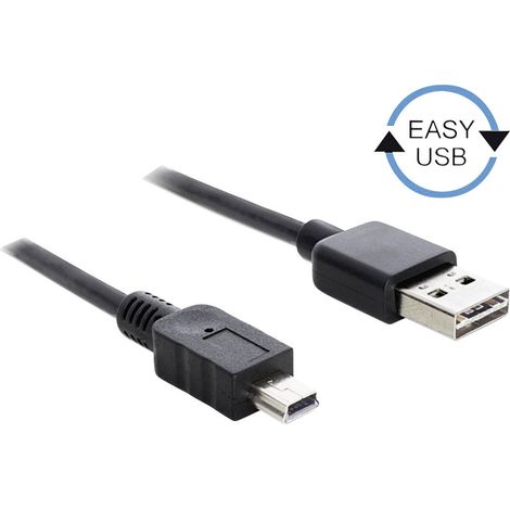 Delock USB-Kabel  USB 2.0 USB-A Stecker, USB-Mini-B Stecker 3.00 m Schwarz beidseitig verwendbarer S (1/4)