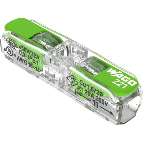 Borne à Levier Wago 221 Inline Connexion Rapide, Compacte, Face à Face - Wago