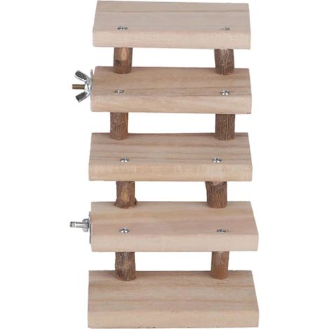 Échelle en bois naturel pour hamster, 5 niveaux, jouet d'escalade pour animaux, accessoire pour cage (1/2)