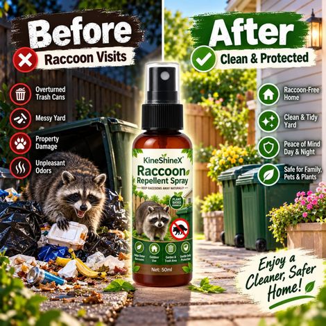 KineShineX Raccoon Repellent Spray - Outdoor Patio Garden Trash Can Area Disturbance Spray Helps Reduce Disturbance (1/4)