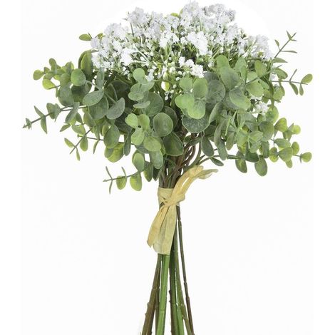 Bouquet de fleurs artificielles composé de 6 voiles de mariée et de 6 tiges d'eucalyptus, idéal pour la décoration de mariage en intérieur ou en extérieur.-AquaForge (1/5)